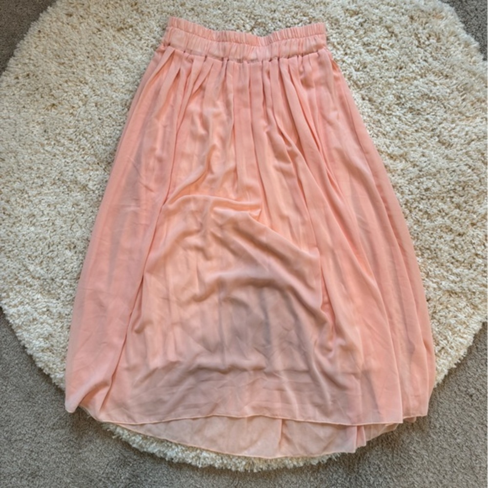 Lascana Womens Elastic Waist Pleated Midi Length Boho Chiffon Skirt Pink Medium